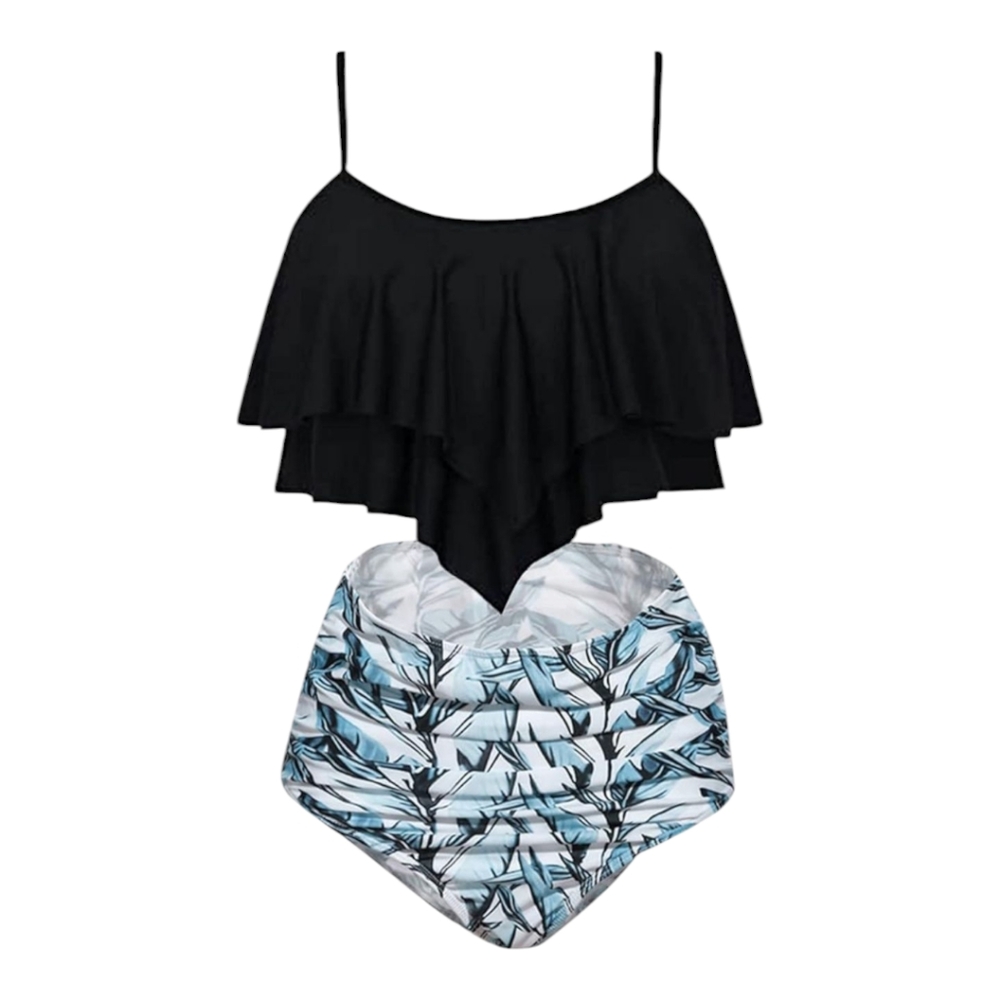 Women's Black Ruffle Top and White and Blue High Waist Bottom. Size 2X. NWOT. - Picture 1 of 4
